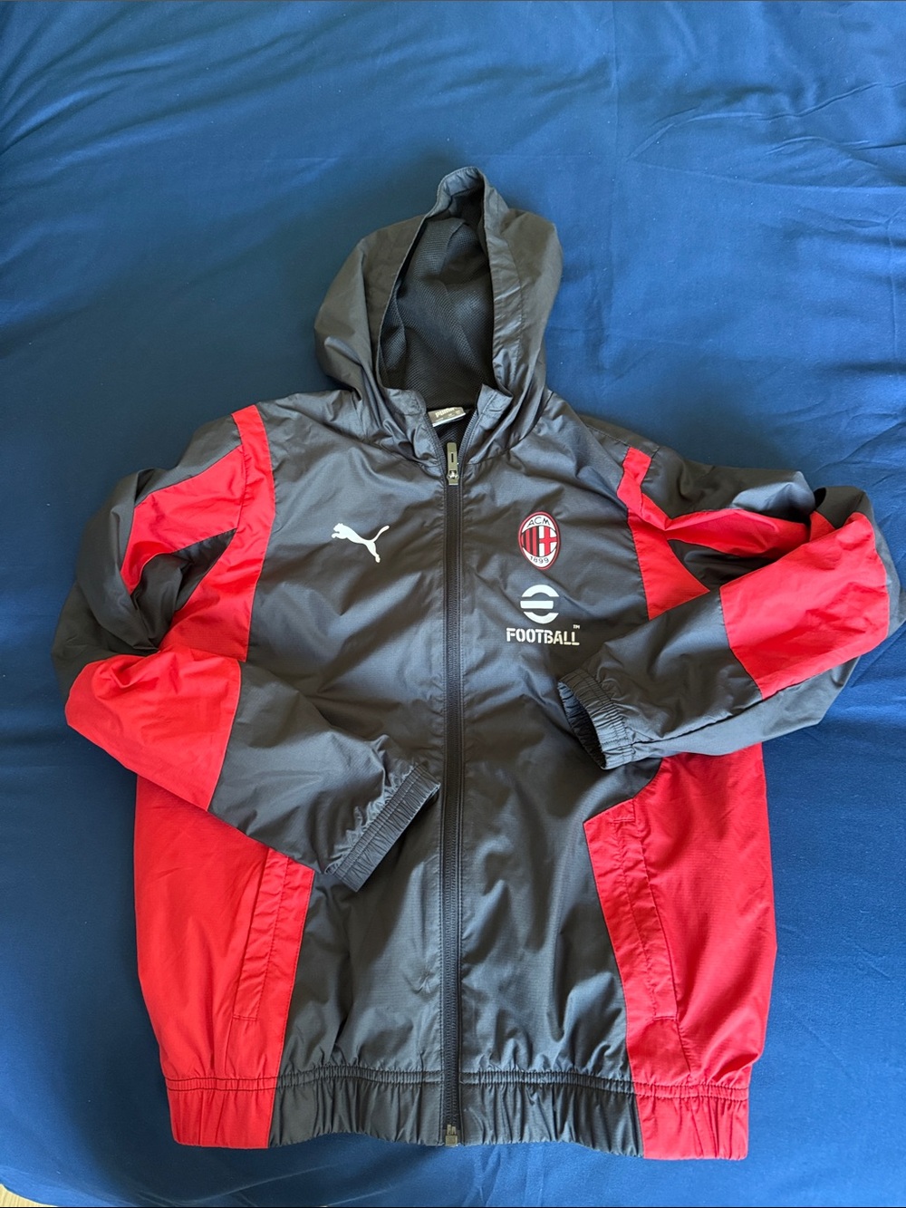 Puma Kids Black & Red Hooded Football Windbreaker Jacket